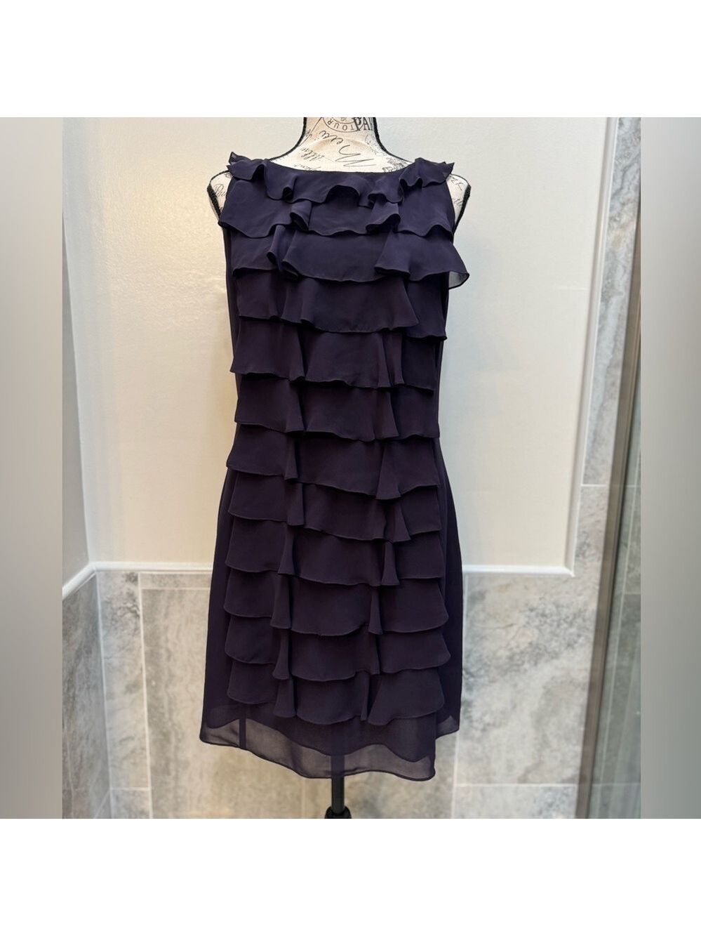 Adriana Papell Purple Ruffle Dress Size 10